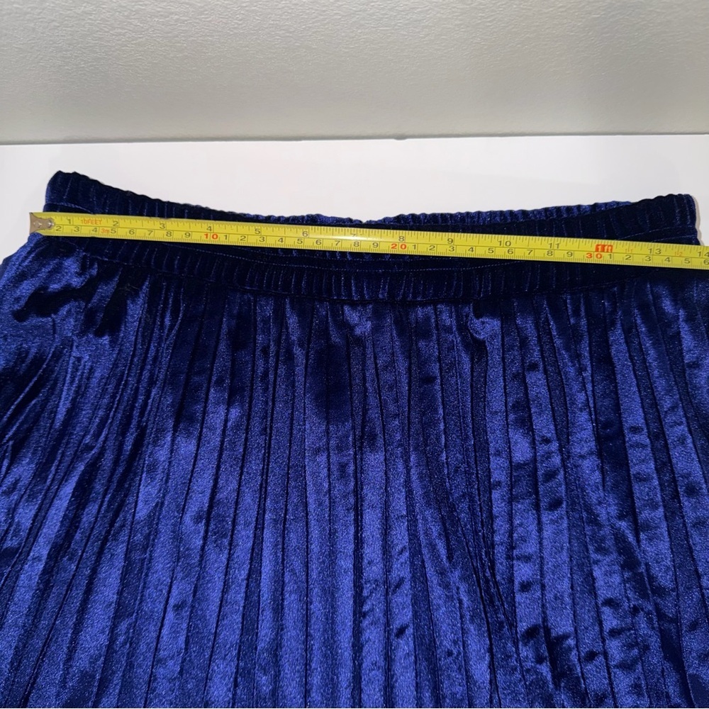 Blue Royal Crushed Velvet Pleated Midi Skirt Winter Luxe Indie Romantic Medium - Picture 6 of 8